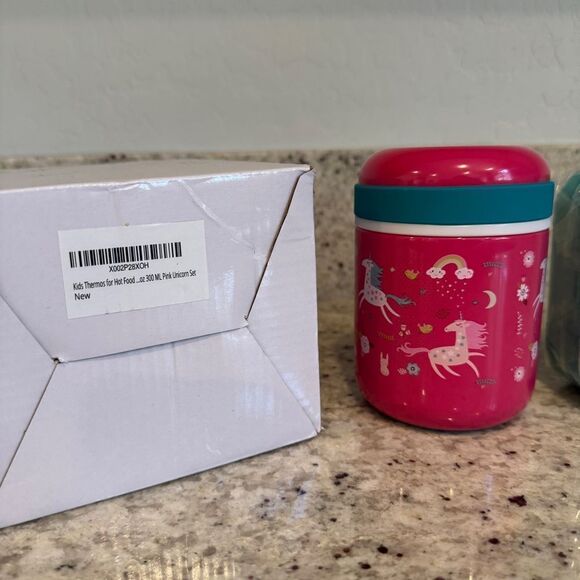 Kids Bento Lunch Snack Box and Insulated Stainless Steel Thermos Set Pink - Picture 4 of 6